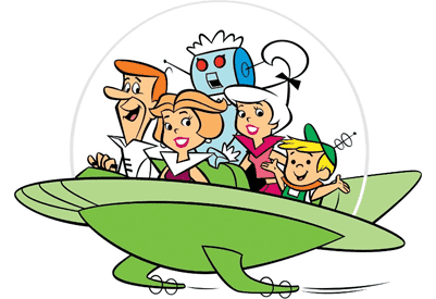 the Jetson family in a flying car