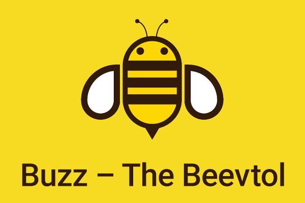 Buzz - The Beevtol icon. Cartoon bumblebee on a yellow background