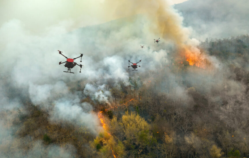 Drones fighting wildfires.